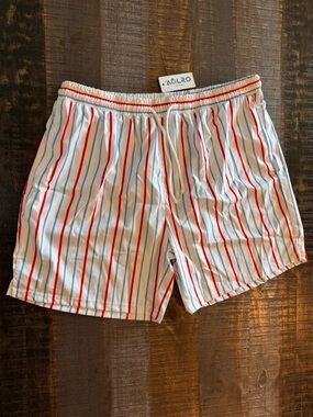 Men’s Trunks Red White & Blue 6.5” Inseam Elastic and Drawstring Waist Size XL